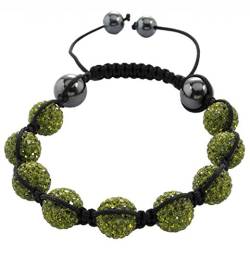 Burgmeister Jewelry Damen-Armband Shamballa olivgrün Länge variierbar, Verschiedene Steine auf schwarzem Textilband JBM1153-598 von Burgmeister Jewelry