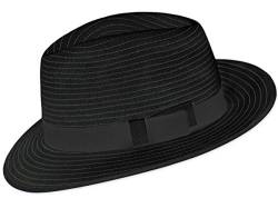 Nobler Haarfilz-Fedora mit Nadelstreif für Damen und Herren (L, schwarz) von Burmenta