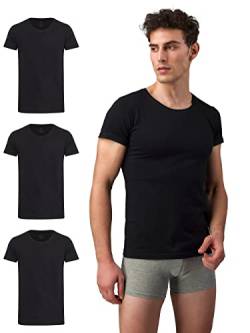 Burnell & Son Herren T-Shirt 3er Pack Rundhals Unterhemd Herren - Stretch - Kurzarm Shirt Männer aus Baumwolle Basic Slim Fit Schwarz L von Burnell & Son
