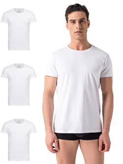 Burnell & Son Herren T-Shirt 3er Pack Rundhals Unterhemd Herren - Stretch - Kurzarm Shirt Männer aus Baumwolle Basic Slim Fit Weiss L von Burnell & Son