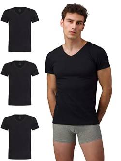 Burnell & Son Herren T-Shirt 3er Pack V-Ausschnitt Unterhemd Herren - Stretch - Kurzarm Shirt Männer aus Baumwolle Basic Slim Fit Schwarz L von Burnell & Son