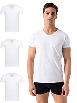 Burnell & Son Herren T-Shirt 3er Pack V-Ausschnitt Unterhemd Herren - Stretch - Kurzarm Shirt Männer aus Baumwolle Basic Slim Fit Weiss L von Burnell & Son