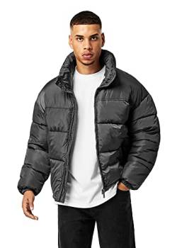 Buroc's Herren Oversized Fit Pufferjacke mit breitem Stehkragen Wattierte Jacke Outdoor Winterjacke Cropped Mens Puffer Kurze Steppjacke Modern Quilted Jacket, Größe:L, Farbe:Grau von Buroc's