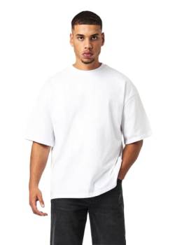 Herren Oversized Basic Baumwoll-T-Shirt Tee Oversized Fit Heavy Baumwolle, Größe:L, Farbe:White von Buroc's