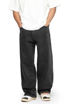 Herren Wide Baggy Jeans Streetwear Wide Loose Fit, Hosengröße:W31 L32, Farbe:Black von Buroc's