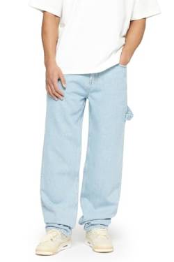 Herren Baggy Fit Jeans mit Knopfleiste Jeanshose Streetwear Loose Denim Pants Hose mit weitem Bein Lässig Männer, Farbe:90s Blue, Hosengröße:W30 L32 von Burocs