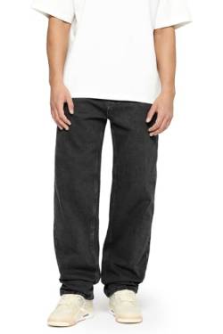 Herren Baggy Fit Jeans mit Knopfleiste Jeanshose Streetwear Loose Denim Pants Hose mit weitem Bein Lässig Männer Straight Leg, Farbe:Black Grey, Hosengröße:W29 L32 von Burocs