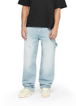 Herren Baggy Fit Jeans mit Knopfleiste Jeanshose Streetwear Loose Denim Pants Hose mit weitem Bein Lässig Männer Straight Leg, Farbe:Sand Blue, Hosengröße:W32/L30 von Burocs