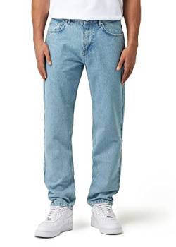 Herren Carrot Fit Jeans mit Knopfleiste Jeanshose Streetwear Loose Denim Pants Karottenschnitt Lässig Männer, Farbe:Vintage Blue, Hosengröße:W36 L32 von Burocs