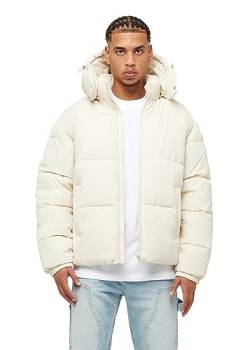 Herren Pufferjacke mit abnehmbarer Kapuze, Winter Warm Outdoor Steppjacke BR6008, Größe:XL, Farbe:Beige von Burocs