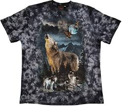 Bushfire T-Shirt Moon Wolf auf schwarzgrauem Batik Shirt Gr L von Bushfire