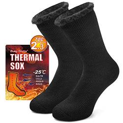 Busy Socks Warme Thermosocken für Männer und Frauen, extra dick, isoliert, beheizbar, für extrem kaltes Wetter, Schwarz, 1 Paar, Medium von Busy Socks