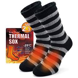Busy Socks Warme Winter-Thermosocken für Herren und Damen, extra dick, isoliert, beheizte Crew-Socken für extrem kaltes Wetter, Dunkelgrau gestreift, 1 Paar, 38 von Busy Socks