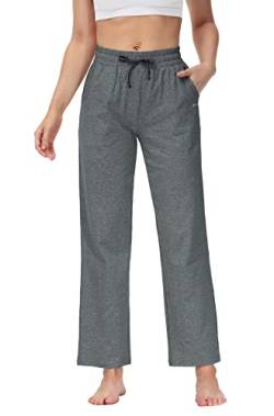 Butrends Damen Jogginghose Baumwolle mit offenem Boden Yoga Sporthose Hohe Taile Trainingshose Lounge Lang Laufhosen mit Taschen Grau, XL von Butrends