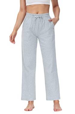 Butrends Damen Jogginghose Baumwolle mit offenem Boden Yoga Sporthose Hohe Taile Trainingshose Lounge Lang Laufhosen mit Taschen Hellgrau, L von Butrends