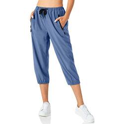 Butrends Damen Leichter Jogger Caprihose Casual Schnell trocknend Hose Workout 3/4 Workout Joggerhose Sonnenschutz UPF 50+ Wanderhose mit Tasche Blau, L von Butrends