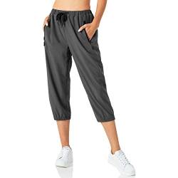 Butrends Damen Leichter Jogger Caprihose Casual Schnell trocknend Hose Workout 3/4 Workout Joggerhose Sonnenschutz UPF 50+ Wanderhose mit Tasche Grau, L von Butrends