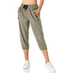 Butrends Damen Leichter Jogger Caprihose Casual Schnell trocknend Hose Workout 3/4 Workout Joggerhose Sonnenschutz UPF 50+ Wanderhose mit Tasche Light Khaki, L von Butrends