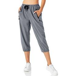 Butrends Damen Leichter Jogger Caprihose Casual Schnell trocknend Hose Workout 3/4 Workout Joggerhose Sonnenschutz UPF 50+ Wanderhose mit Tasche Medium Gray, M von Butrends