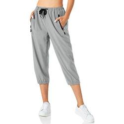 Butrends Damen Leichter Jogger Caprihose Casual Workout 3/4 Workout Joggerhose Sonnenschutz UPF 50+ Wanderhose mit Tasche (L, Hellgrau, l) von Butrends