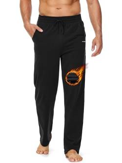 Butrends Herren Jogginghose Baumwolle Yoga Freizeithose Atmungsaktiv Sweathose offenem Boden Trainingshose Herren lang Sporthose mit Tasche Schwarz-dick, 3XL von Butrends