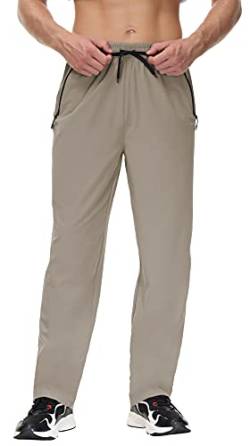 Butrends Herren Wanderhose Leicht Wasserdicht Outdoorhose Wandern Bergsteigen mit Reißverschlusstaschen elastischer Taille Workout-Laufhosen elastischer atmungsaktive Sporthose Khaki, M von Butrends