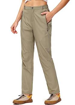 Butrends Leicht Jogginghose Damen Schnell Trocknend Wanderhose Elastischer Bund Trekkinghose UPF 50+ Funktionshose mit reißverschlusstaschen Khaki, XXL von Butrends