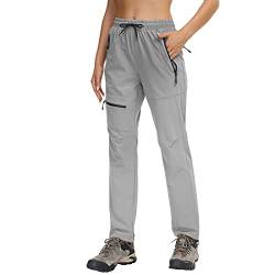 Butrends Wanderhose Damen schnelltrocknend Outdoorhose atmungsaktiv Anti-UV Cargohose Verschleißfest Trekkinghose Funktionshose Ultraleichter Jogginghose mit Reißverschlusstaschen Hellgrau, M von Butrends