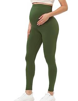 Buttergene Damen Schwangerschafts-Leggings über dem Bauch Mutterschaft Yoga Hose Workout Schwangerschaft Leggings, Oliv/Blatt für mich (Leaf It to Me), M von Buttergene