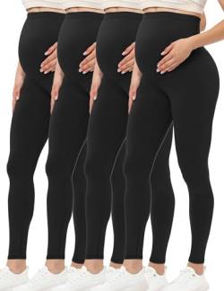 Buttergene Damen Umstandsleggings über dem Bauch Schwangerschaft Active Wear Workout Yoga Strumpfhosen Hosen, 4 x Schwarz, 4 Stück, M von Buttergene
