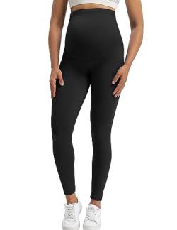 Buttergene Damen Umstandsleggings über dem Bauch Schwangerschaft Active Wear Workout Yoga Strumpfhosen Hosen, Schwarz, S von Buttergene