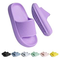 Buwege Unisex Kinder Badelatschen Jungen Mädchen Badeschlappen Cozy Slides Wolken Schlappen Original Eva Weiche Dicke Sohle rutschfeste Schwimmbad Strand Badeschuhe Violett 34 EU von Buwege