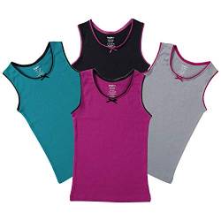 Buyless Fashion Girls Tagless Unterhemden mit Cami-Rundhalsausschnitt Baumwolltank mit Besatz und Riemen (4er-Pack) 13-14 von Buyless Fashion