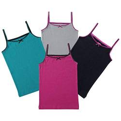 Buyless Fashion Girls Tagless Unterhemden mit Cami-Rundhalsausschnitt Baumwolltank mit Besatz und Riemen (4er-Pack) 7-8 von Buyless Fashion