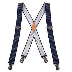 Buyless Fashion Hosenträger für Herren - 48" verstellbare Träger 1 1/4" - X Rücken mit schwarzen Clips - 5142-Navy-Argyle von Buyless Fashion