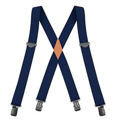 Buyless Fashion Hosenträger für Herren - 48" verstellbare Träger 1 1/4" - X Rücken mit schwarzen Clips - 5142-Navy von Buyless Fashion