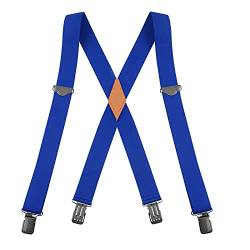 Buyless Fashion Hosenträger für Herren - 48" verstellbare Träger 1 1/4" - X Rücken mit schwarzen Clips - 5142-Royal-Blue von Buyless Fashion