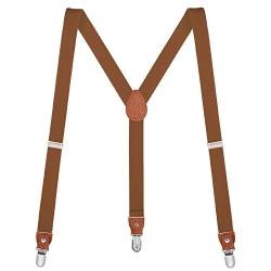 Buyless Fashion Leder-Hosenträger für Herren - 48"elastische verstellbare Träger 1" - Y-Form - 5138-Camel von Buyless Fashion