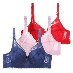 BuzkiK 3er Pack BH Damen mit Bügel Fraun Spitzen BH Set mit verstellbarem Push Up BH Sexy BH Mädchen Atmungsaktiver Weich Bequemer BHS Y2K Unterwäsche Bra für Alltag von BuzkiK