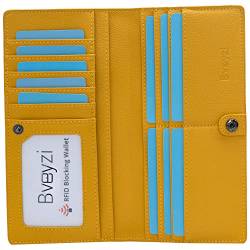 Bveyzi Ultradünne, dünne Leder-RFID-blockierende Kreditkartenhalter, Bifold Clutch-Geldbörsen für Frauen, gelb, Small von Bveyzi