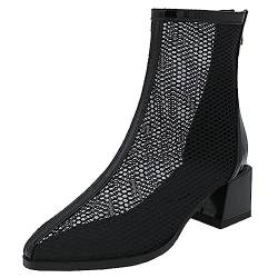 Bviennic Daherren Pointed Toe Sommer Mesh Blockabsatz Boots Bridal Party Chelsea Reitstiefel Abend Kleid Schwarz/Ankle Gr 43 EU-45Cn von Bviennic