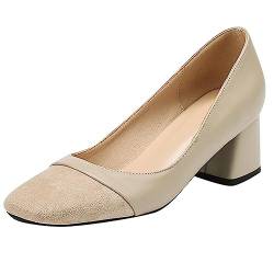 Bviennic Damen Arbeit Formal Blockabsatz Ohne Verschluss Kleid Schuhe Business Loafers Pantoffeln Closed Toe Abend Comfy Pumps Beige Gr 38 Eu-39Cn von Bviennic