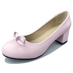 Bviennic Damen Closed Toe Blockabsatz Pumps Mit Bows Komfort Ohne Verschluss Abend Formal Prom Schuhe Mode P-Pink Gr 47 Eu-49Cn von Bviennic