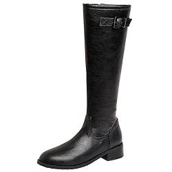 Bviennic Damen Leisure Mitte Absatz Knee Reitstiefel Runde Zehen Winter Warm Chunky Draußen Herren Reißverschluss Reitstiefel Mode Schwarz Gr 43 EU-45Cn von Bviennic