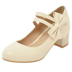 Bviennic Damen Mary Jane Knöchelriemchen Comfy Block Mitte Absatz Pumps Closed Toe Arbeit Formal Kleid Schuhe Bride Hochzeit Beige Gr 45 Eu-47Cn von Bviennic