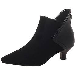 Bviennic Damen Pointed Toe Buro Mode Kitten Heel Stiefeletten Reißverschluss Kleid Mitte Absatz Winter Warm Stylish Comfy Herren Chelsea Stiefeletten Schwarz Gr 37 EU-38Cn von Bviennic