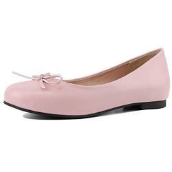 Bviennic Damen Runde Zehen Komfort Ballet Flach Mit Bows Ohne Verschluss Buro Loafers Hochzeit Walking Bride Dolly Schuhe Ballerinas Pink-P Gr 42 Eu-44Cn von Bviennic