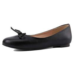 Bviennic Damen Runde Zehen Komfort Ballet Flach Mit Bows Ohne Verschluss Buro Loafers Hochzeit Walking Bride Dolly Schuhe Ballerinas Schwarz-P Gr 50 Eu-52Cn von Bviennic