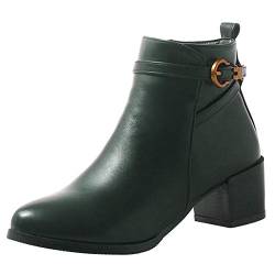 Bviennic Damen Runde Zehen Leisure Chelsea Stiefeletten Reißverschluss Winter Buro Comfy Block Chunky Mitte Absatz Mode Damen Herren Stiefeletten Grün Gr 43 EU-45Cn von Bviennic