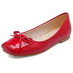 Bviennic Damen Square Toe Ballet Flats Ohne Verschluss Bows Dolly Schuhe Ballerina Prom Lack Loafer Slipper Leisure Walking Mokassins Rot Gr 52 Eu-54Cn von Bviennic